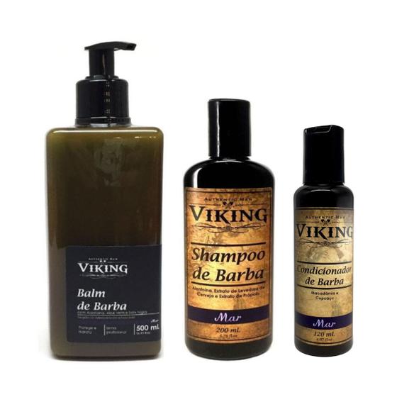 Imagem de Kit Barba Com Shampoo, Condicionador e Balm 500ml - Viking