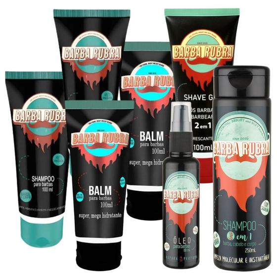 Kit Barba Rubra 2 Shampoo 2 Balm 1 Gel 1 Óleo 1 Shampoo 3x1 Menor preço em Kit Barba Rubra 2 Shampoo 2 Balm 1 Gel 1 Óleo 1 Shampoo 3x1