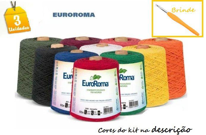 Imagem de Kit Barbante Euroroma N.8 600g 3un + 1 Agulha 4mm