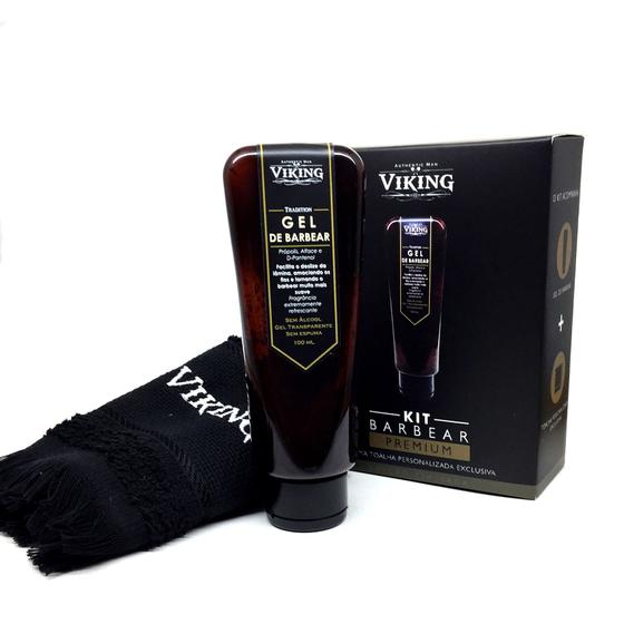 Imagem de Kit Barbear Premium  Gel De Barbear E Toalha Viking