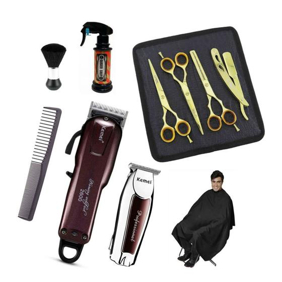 Kit Barbeiro 3 Tesouras Gold 6 Maquinas Corte + Acabamento Kemei Entrega Rapida Menor preço em Kit Barbeiro 3 Tesouras Gold 6 Maquinas Corte + Acabamento Kemei Entrega Rapida