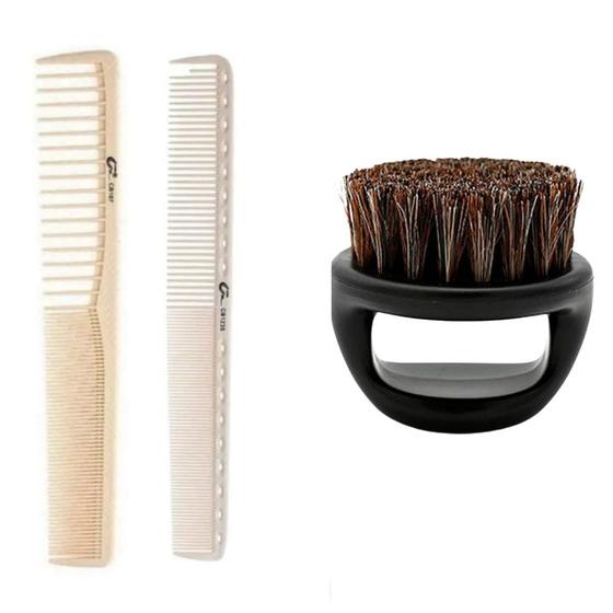 Imagem de Kit Barbeiro Escovinha Dedo Disfarce + 2 Pentes Umi Carbono