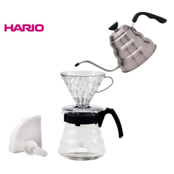 Imagem de Kit Barista Profissional Cafeteira Hario V60 + Chaleira Inox Original Pescoço de Ganso 1000ml + 40 Filtros