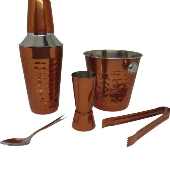 Kit Barman Completo 5 Peças Rose Gold Coqueteleira Balde De Gelo Martelado Menor preço em Kit Barman Completo 5 Peças Rose Gold Coqueteleira Balde De Gelo Martelado