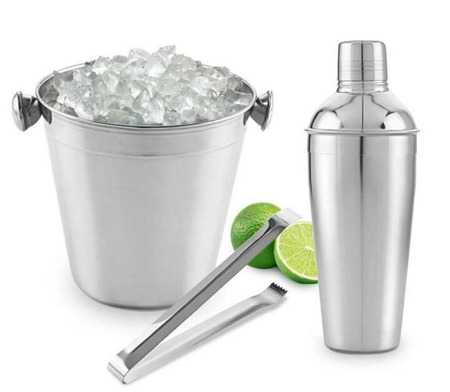 Imagem de Kit Barman Inox Com 3 Peças Balde Pegador E Coqueteleira