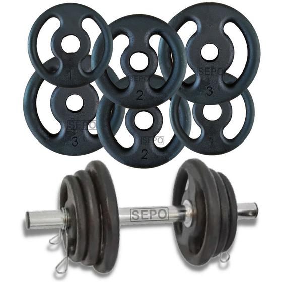 Imagem de Kit Barra Fitness Tubo Oca 40cm + 12kg em Anilhas