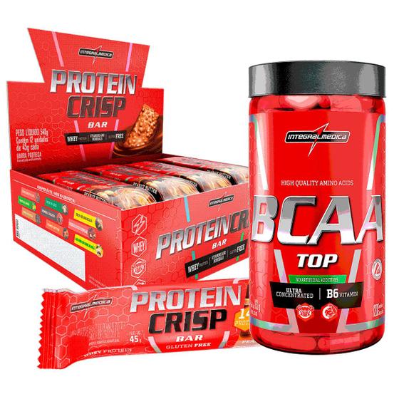 Imagem de Kit Barra Proteína Crisp 12Un Caixa + Bcaa Top 120 Caps Integral