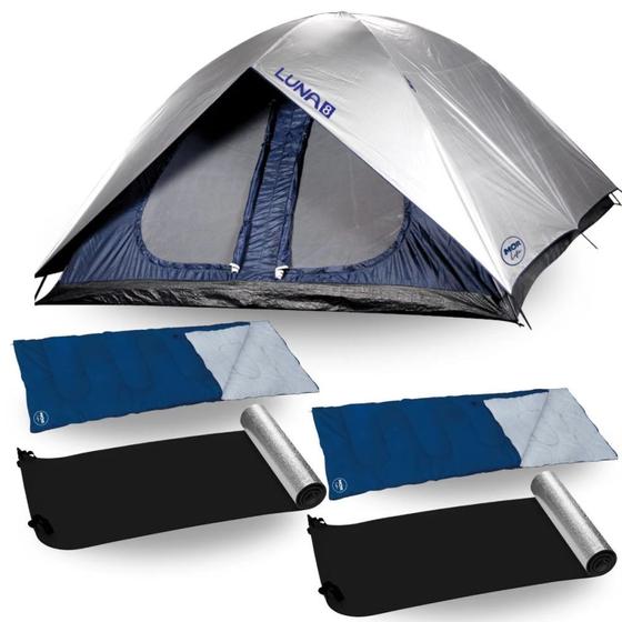 Imagem de Kit Barraca Luna 8 Pessoas + 2 Sacos de Dormir Envelope Azul 4  C + 2 Isolantes Termicos