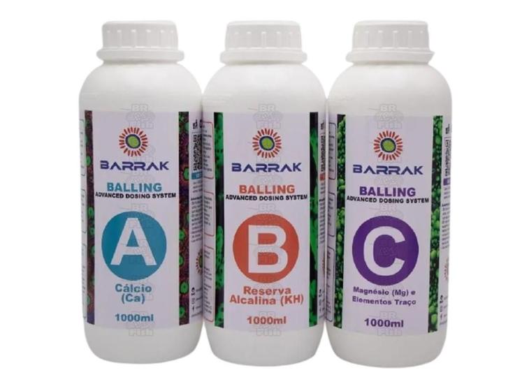 Imagem de Kit Barrak Balling 1000Ml Ca Mg Kh Aquario Marinho 1 Litro