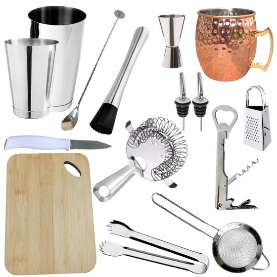 Kit Bartender Barman Colher Bailarina Coqueteleira 15pçs B4 Menor preço em Kit Bartender Barman Colher Bailarina Coqueteleira 15pçs B4