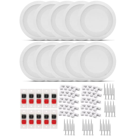 Imagem de Kit Base Arandela de Teto de Metal Para Alto Falante 6" Som Ambiente Gesso - 10 Peças