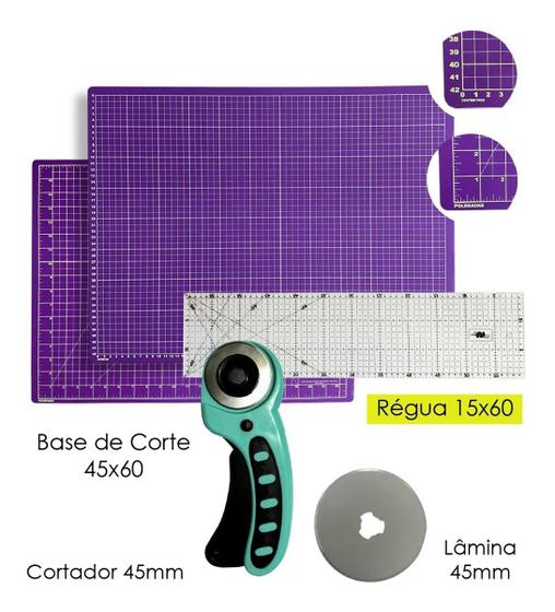 Imagem de Kit Base De Corte A2 Apoio de Mesa 60x45 Régua de Acrilico 15x60 Cortador Circular 45mm + 1 Disco