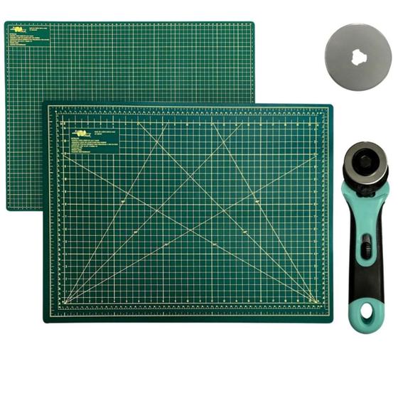 Imagem de Kit Base de Corte Apoio Para Mesa Placa A3 45x30 Cortador Disco 45mm 1 lamina de Reposição