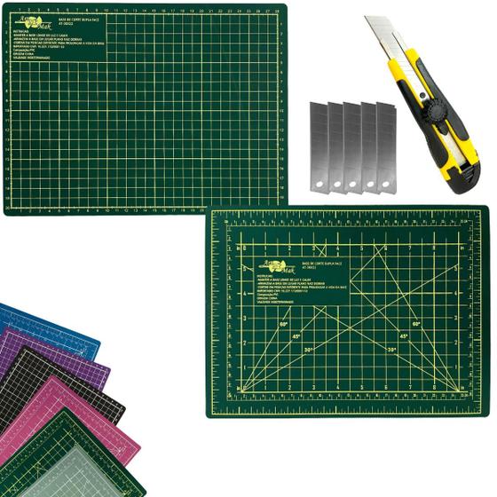 Imagem de Kit Base de Corte Dupla Face Multiuso AutoCura A4 30cm x 22cm Patchwork Scrapbook Desenho + Estilete Profissional
