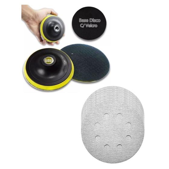 Imagem de Kit Base Disco de Lixa com 10 Disco de Lixa Branco 150mm Grão 320