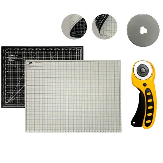 Imagem de Kit Base Placa de Cortar Tecido Papel Apoio de Mesa A2 45 x 60 + Cortador Disco 45mm + 1 Lamina de Reposição