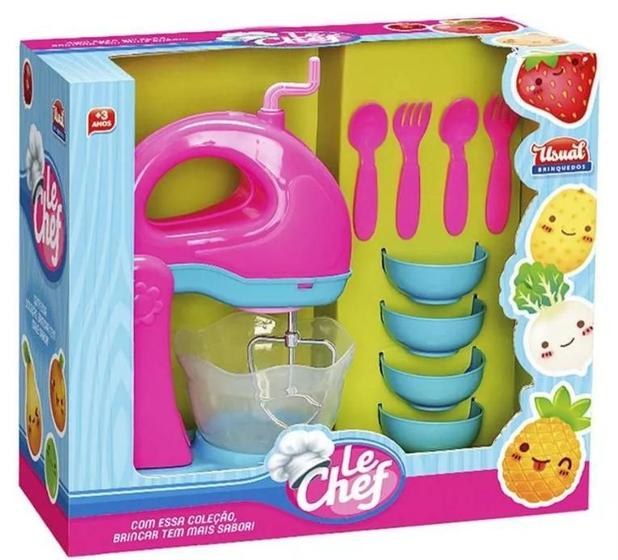 Imagem de Kit Batedeira Infantil Com Utensílios Le Chef 312 Usual Cor Rosa Com Azul Crianças Bebe Infantil