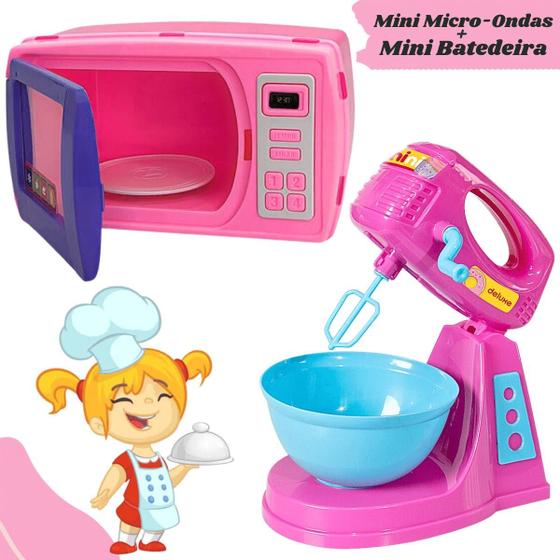 Imagem de Kit Batedeira + Microondas Brinquedos Infantil Meninas Panelinha Comidinha Presente Crianças Natal