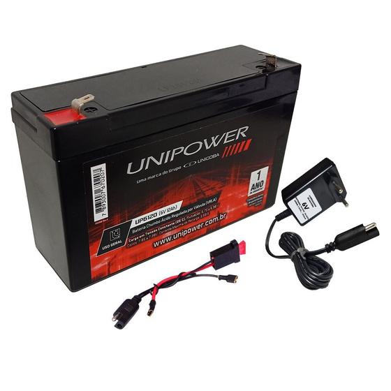 Imagem de Kit Bateria 6V 12ah Unipower + Carregador Led + Chicote