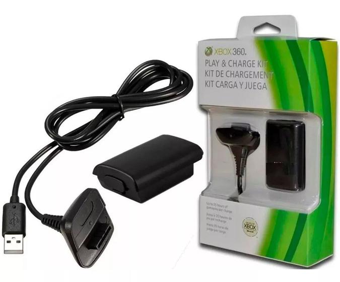 Kit Bateria Compatível Controle X-box 360 + Cabo Carregador Preto 1.4mt Menor preço em Kit Bateria Compatível Controle X-box 360 + Cabo Carregador Preto 1.4mt