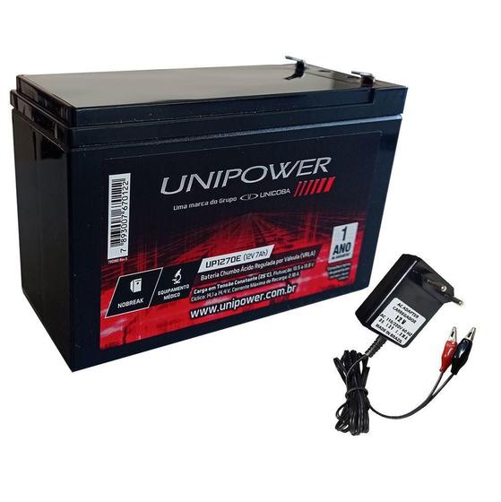 Imagem de Kit Bateria Selada 12V 7ah Unipower + Carregador Led - Vrla