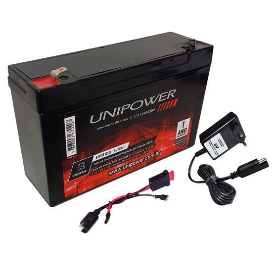 Kit Bateria Selada 6V 12ah Unipower + Carregador + Chicote Menor preço em Kit Bateria Selada 6V 12ah Unipower + Carregador + Chicote