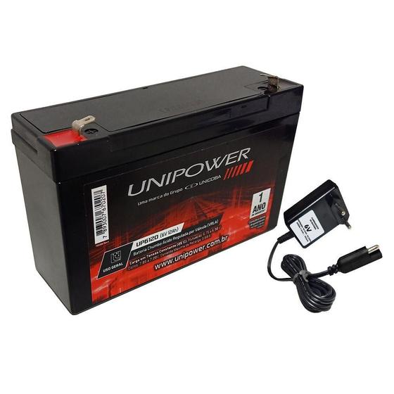 Imagem de Kit Bateria Selada 6v 12ah Unipower + Carregador - Moto Elétrica