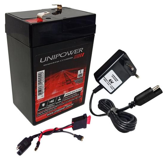 Kit Bateria Selada 6V 4,5ah Unipower + Carregador +Chicote Menor preço em Kit Bateria Selada 6V 4,5ah Unipower + Carregador +Chicote