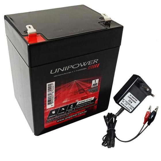 Imagem de Kit Bateria Selada Unipower 12V 5ah + Carregador Led
