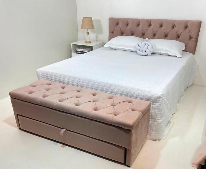 Imagem de Kit Baú e Cabeceira Queen Capitonê 160x60cm Cor Rosa Nude - Conforto e Qualidade Para o Seu Lar