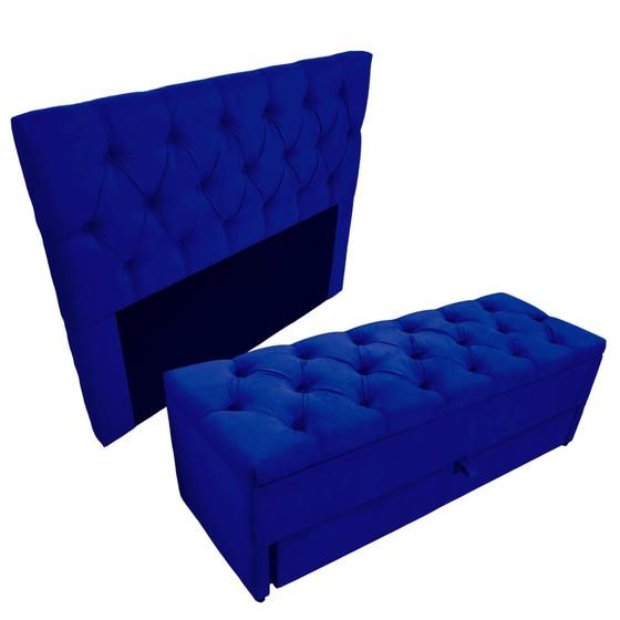 Imagem de Kit Baú (Sapateira) e Cabeceira Com Fixação no Box Na Cor Azul Marinho 140x117cm Alta Elegância