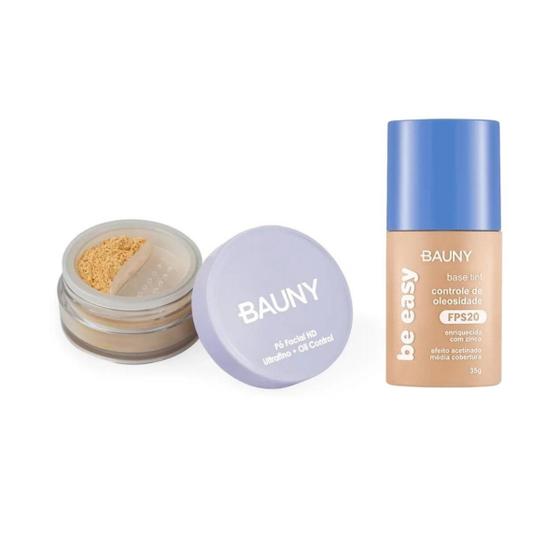 Imagem de Kit Bauny Pó Solto Facial 9G/15G 020 + Base Be Easy Tint 020