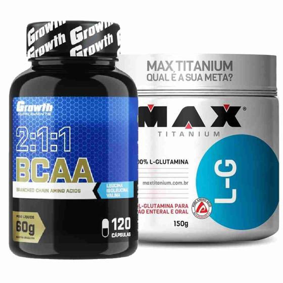 Kit Bcaa 120 Caps Growth + Glutamina Pura 150g Max Titanium Growth Supplements Kit de