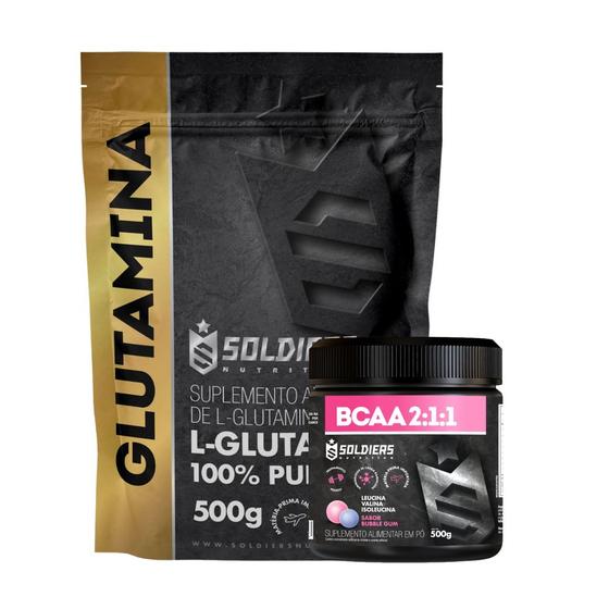 Imagem de Kit: BCAA Em Pó 500g + Glutamina 500g - 100% Puro Importado - Soldiers Nutrition