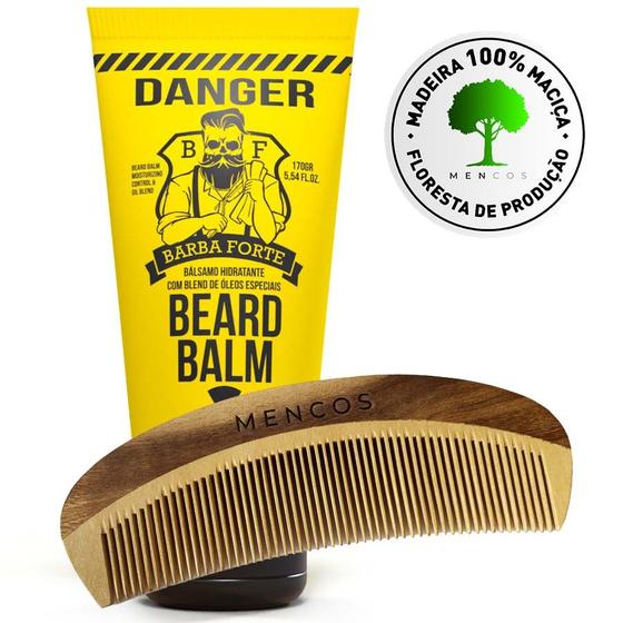 Imagem de Kit Beard Balm Danger Barba Forte + Pente de Madeira Maciça Curvo Mencos