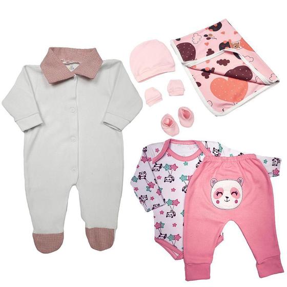 Imagem de Kit Bebê 7 Pças Conjunto Body Mijão Macacão Kit Touca Cueiro