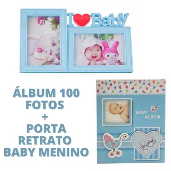 Imagem de Kit bebê álbum 100 fotos 10x15 + porta retrato baby azul 572