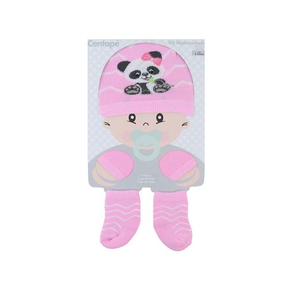 Imagem de Kit Bebê Feminino Centopé Maternidade Panda 3 Peças Rosa - 00088