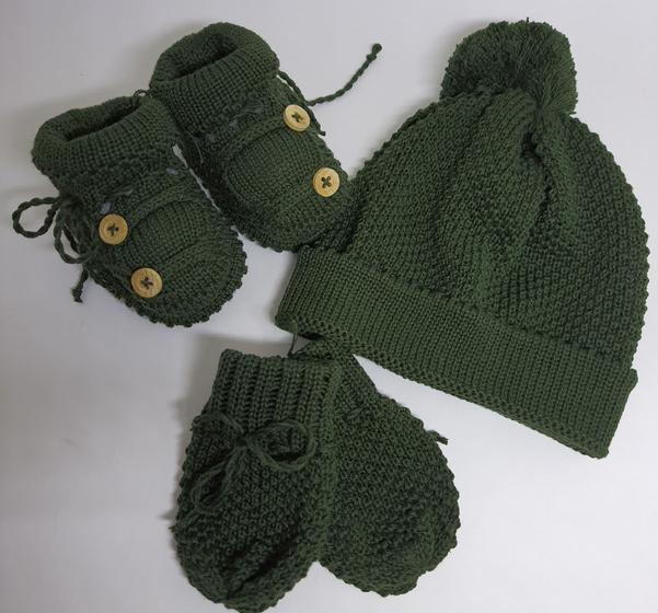 Imagem de Kit  bebê luva, touca e sapatinho (verde militar)