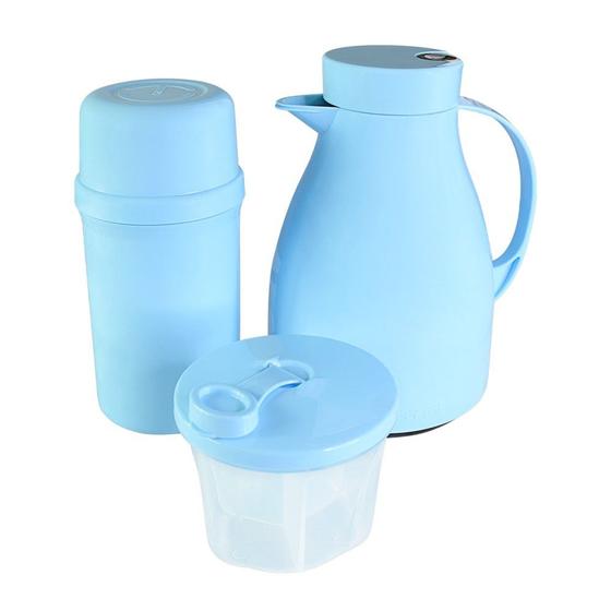 Imagem de Kit Bebe Menino Garrafa Térmica Paris Garrafa Fano 250ml e Pote Dosador 300ml