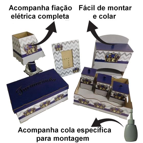 Imagem de Kit Bebe Quarto Menino Coroa Decoração Berço Maternidade Mdf