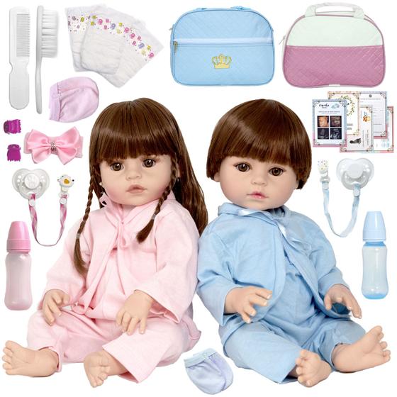 Kit Bebê Reborn Gêmeos Menino Menina Corpo Vinil Siliconado - Cegonha ...