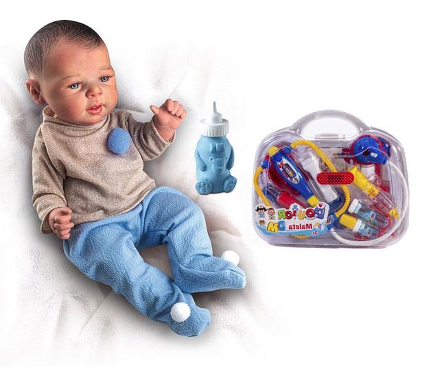 Imagem de Kit Bebe Reborn Menino Realista + Brinquedo Maleta Médico