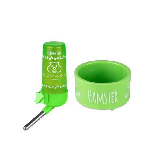 Imagem de Kit bebedouro e comedouro de hamster n 3 verde injetfour