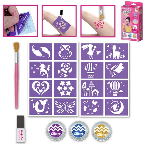 Imagem de Kit beleza infantil com glitter + acessorios tatoo collection 13 pecas