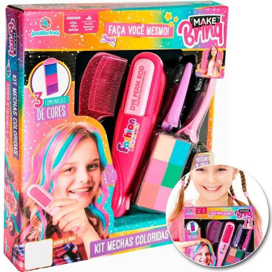 Imagem de Kit Beleza Make Infantil Mechas Coloridas Para Pintar Cabelo - Polibrinq MK48