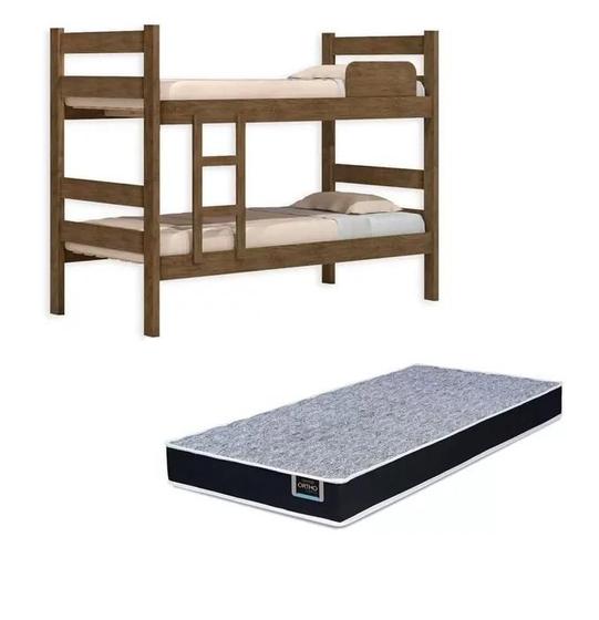 Imagem de Kit Beliche De Solteiro com Escada Madeira Reforçada 100% Mdf + 1 Colchão de Espuma D28 Solteiro Bp
