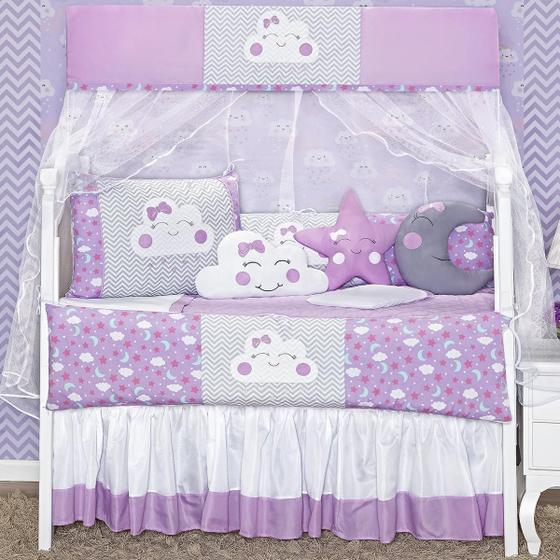 Imagem de Kit Berço 12 Peças Nuvem Estampado Menina Lilás Baby