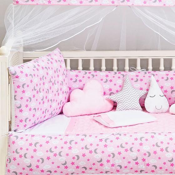 Imagem de Kit Berço Americano Estampado Nuvem Lua 13 Pcs Protetor Bebe Quarto Enxoval Decoração