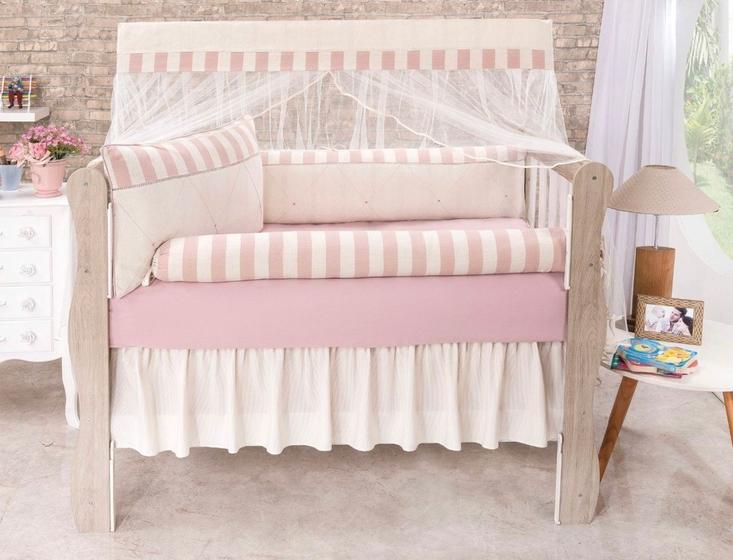 Imagem de Kit Berço Americano Luxo Linho Menino Menina 9 Peças Ternura - Rose